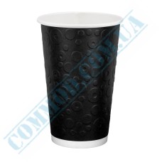 Double wall black embossed paper cups 500ml 20 pieces