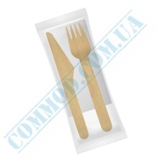 Cutlery set wooden fork and knife with napkin 25 pieces