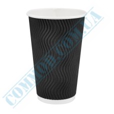 Black rippled paper cups 500ml 20 pieces
