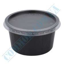 Black plastic soup bowl with lid 350ml (110) 50 pieces