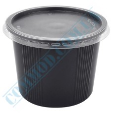 Black plastic soup bowl with lid 500ml (110) 50 pieces