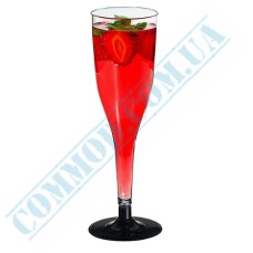 Бокал стеклоподобный для шампанского прозрачный 120мл на черной ножке