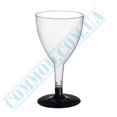 160ml wine clear plastic glass with black stem